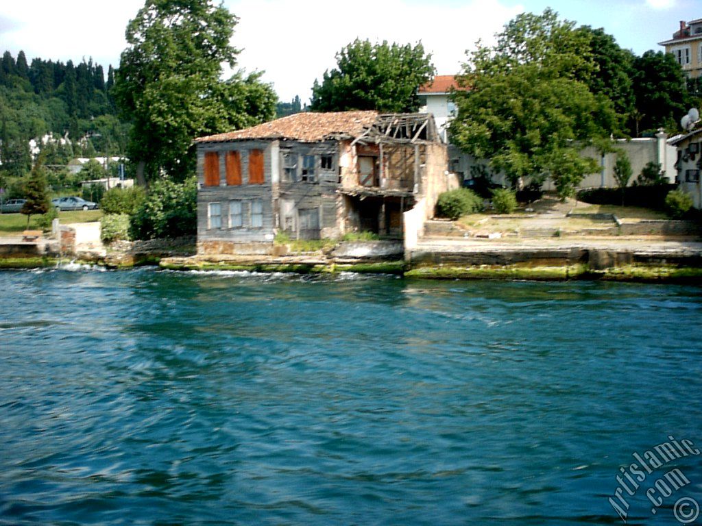 View of Kuzguncuk coast from the Bosphorus in Istanbul city of Turkey.
