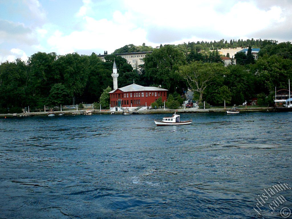 View of Kuleli coast and a mosque from the Bosphorus in Istanbul city of Turkey.
