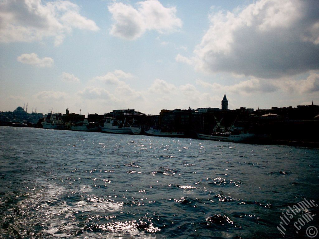 View of Karakoy coast from the Bosphorus in Istanbul city of Turkey.
