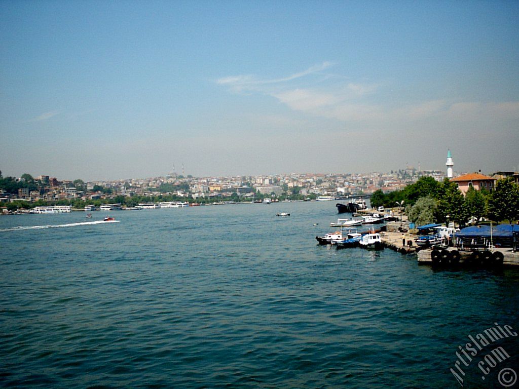 View of Sarachane coast, on the horizon on the left Fatih Mosque, on the right Yavuz Sultan Selim Mosque and a small mosque from Galata Bridge located in Istanbul city of Turkey.
